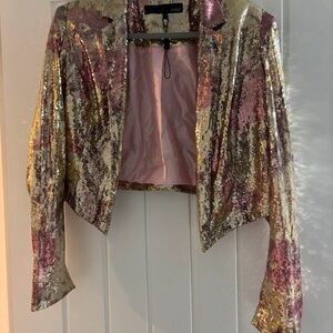 Next Sequin Blazer in Gold and Pink